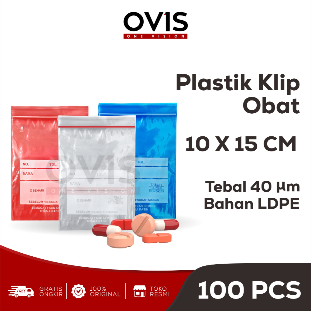 Plastik Klip Obat Apotek 7x10 cm 8.7x13 cm 10x15 cm Ziplock Kantong Zipper Biru Merah Bening Isi 100 Pcs - Gambar 3