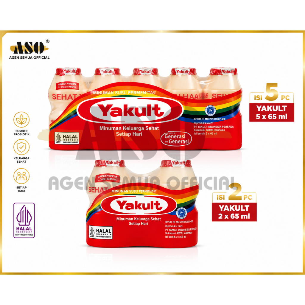 Yakult Minuman Susu Fermentasi 65ml, Sumber Probiotik, Halal, (ISI 2 Pcs & 5 Pcs) PROMO !!!