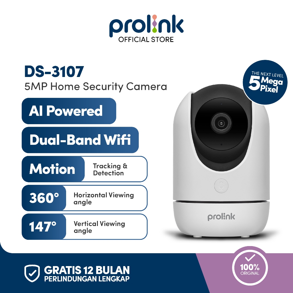 Prolink 5MP Smart IP Cam CCTV Dual Band Wifi Indoor QHD 3K Kamera CCTV 360° View Baby Monitor Human Body Detection 2 Way Audio Support ONVIF