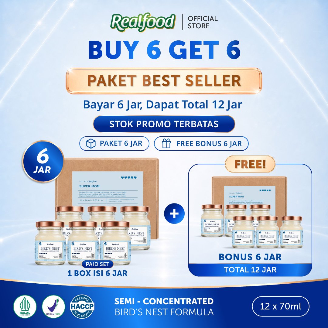 BUY 6 GET 6, Realfood Super Mom / Minuman Sarang Burung Walet / Program Hamil / Promil / Nutrisi Ibu / Daily Wellness / Daya Tahan Tubuh / Stamina Harian / Minuman Kesehatan Wanita / Bird Nest Drink / Wellness Drink