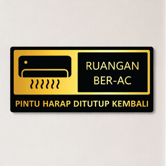 Sign Tanda Ruang ber AC harap tutup kembali akrilik timbul