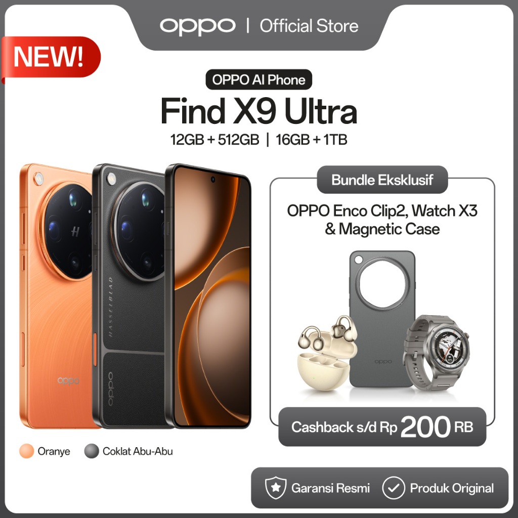 [BARU] OPPO Find X9 Ultra 12+512GB & 16GB+1TB [Hasselblad 50MP 10x Optik Telefoto, Kamera Ganda 200MP Hasselblad, Baterai Besar 7050mAh 100W SUPERVOOC, Video 8K Ultra Jernih, - Gambar 3