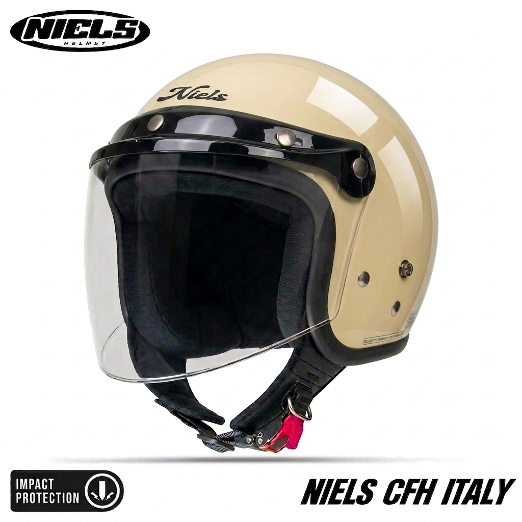 NIELS - Helm Bogo Retro CFH ITALY Dewasa Kaca Datar SNI Motorcycle