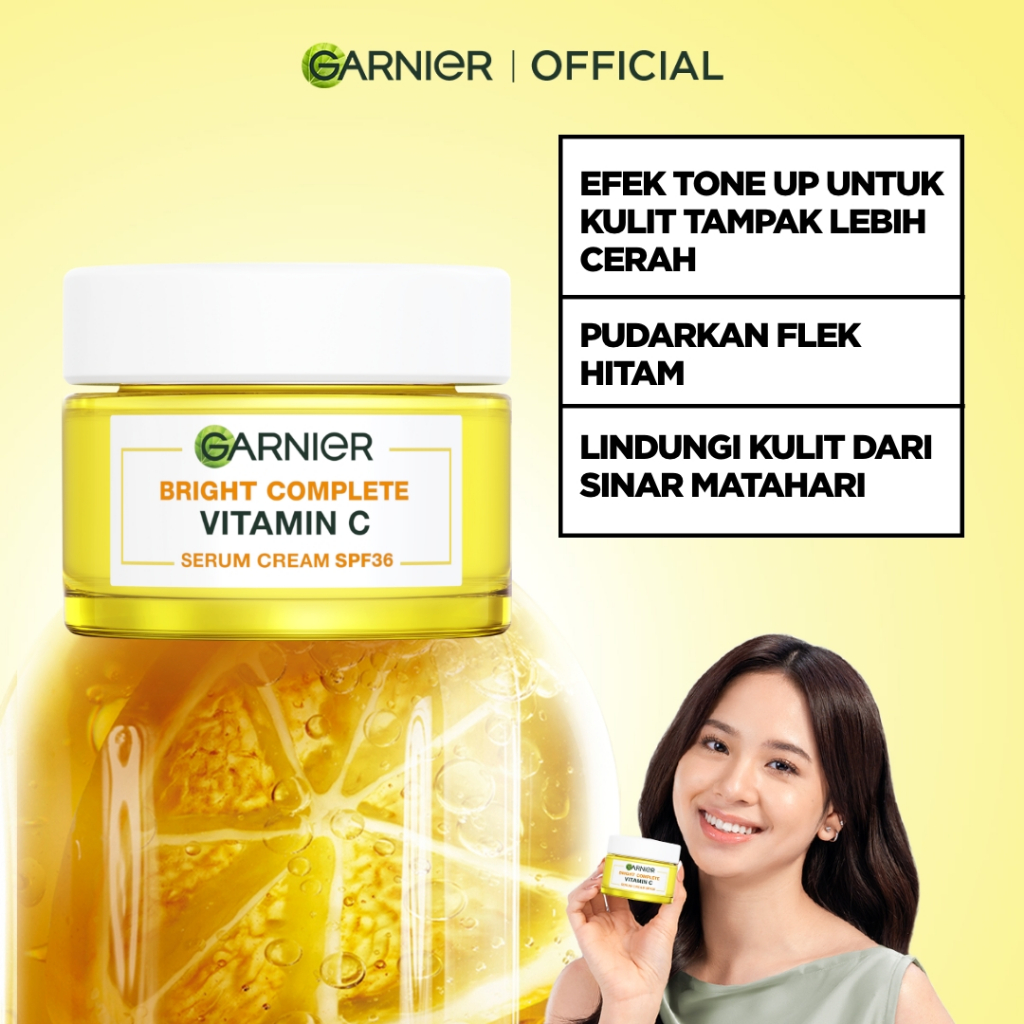 GARNIER Bright Complete Vitamin C Tone Up Day Cream Moisturizer Krim Siang Mencerahkan SPF 36 PA +++ 50 ml Brightening Serum Glowing Skincare - Krim Siang Pelembab Wajah Pemutih Wajah Toner Hand Cream Moisturizer Skin Barrier - Gambar 3