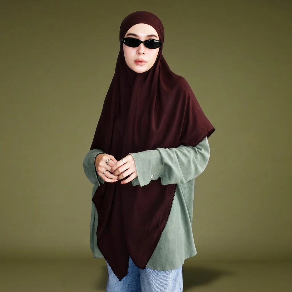 Lozy Hijab - Embroidery Khimar Bandana Lozy x Hamidah (Khiban Bahan Viscose Airis Tencel) - Gambar 2
