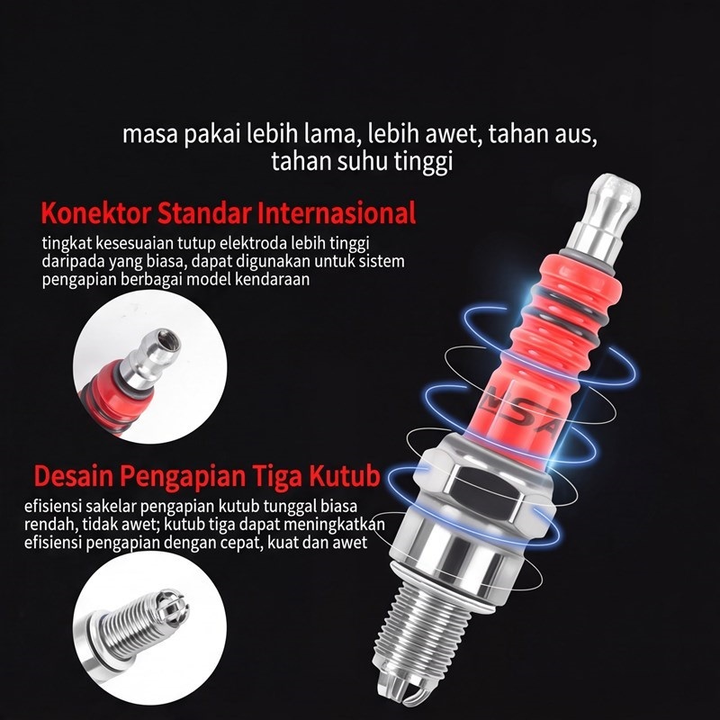 Busi Motor D8TC A7TC Iridium Nikel Tembaga Api Kuat Pengapian Busi Motor Roda Tiga & Bebek Awet Tahan Lama - Gambar 3
