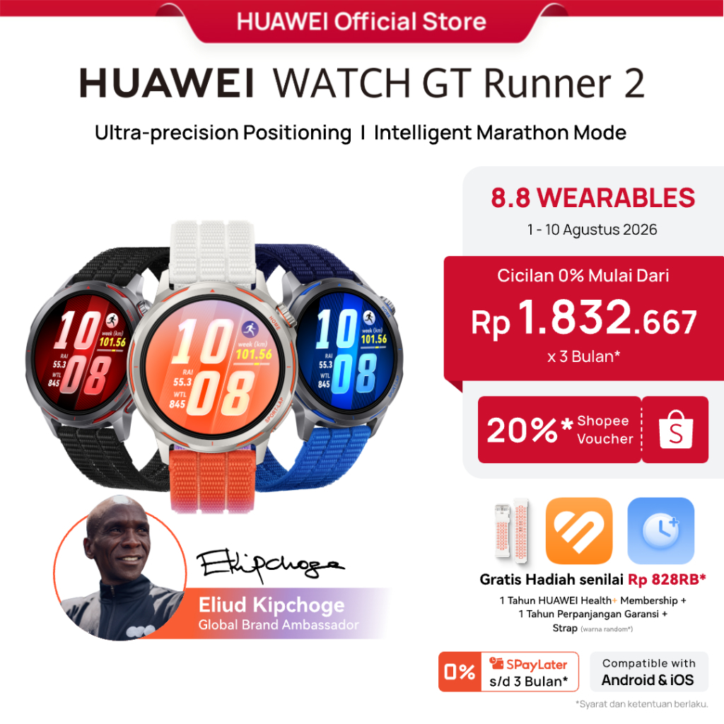 [8.8 s/d 20%*] HUAWEI WATCH GT Runner 2 Smartwatch l Ultra-Precise Positioning & Heart Rate l Intelligent Marathon Mode l Slim with Titanium