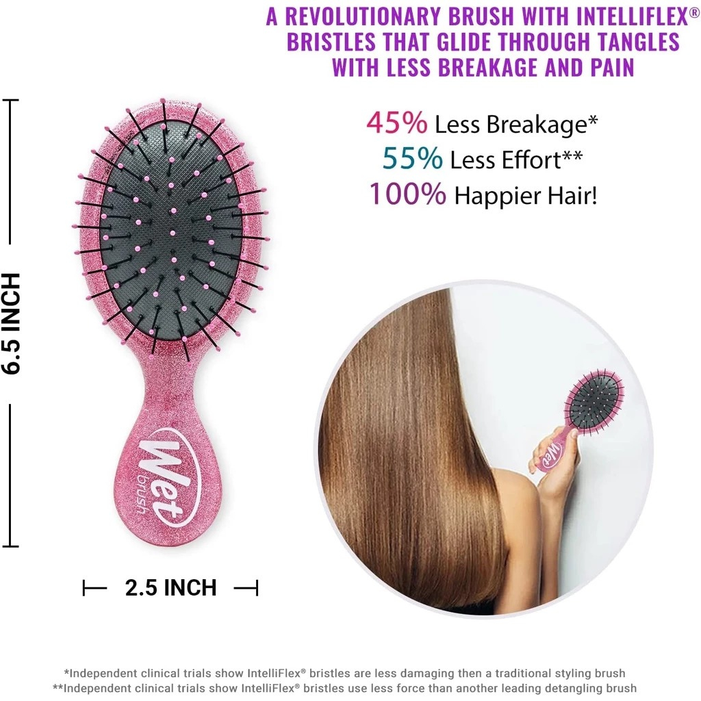 Wet Brush Mini Detangler Sisir Anti Kusut Disney Glitter Ball - Gambar 2