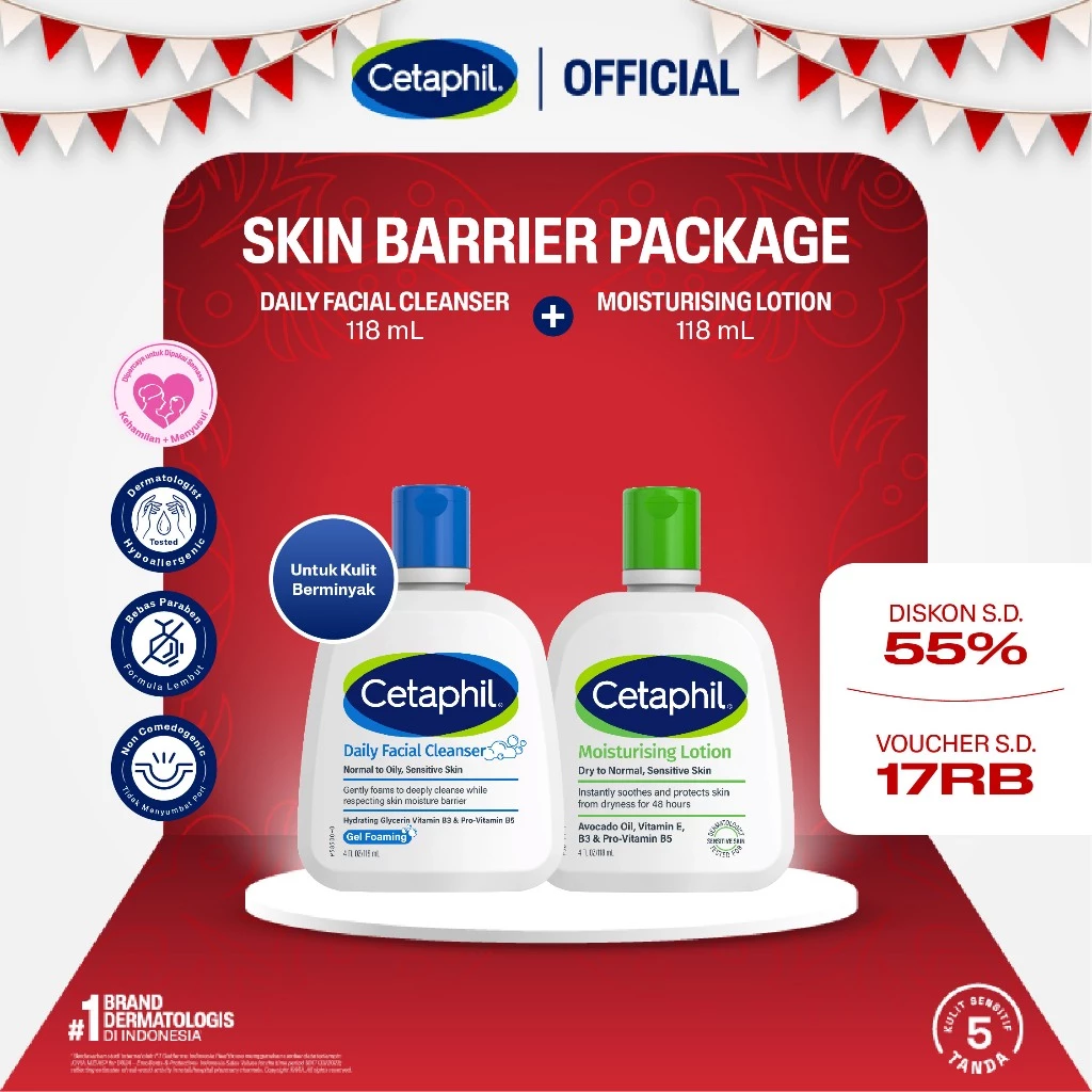 Cetaphil Daily Facial Cleanser 118ml + Moisturizing Lotion 118ml - Gambar 2