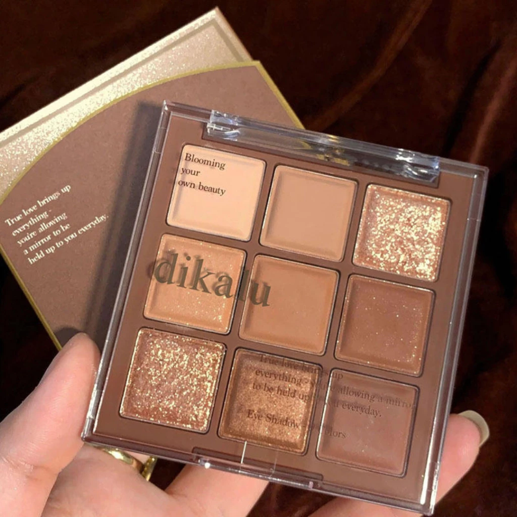 DIKALU Eyeshadow Chocolate Pearl Palette 9 Color Waterproof Matte Glitter Shimmer Riasan Mata Pigmented 77021 - Gambar 2