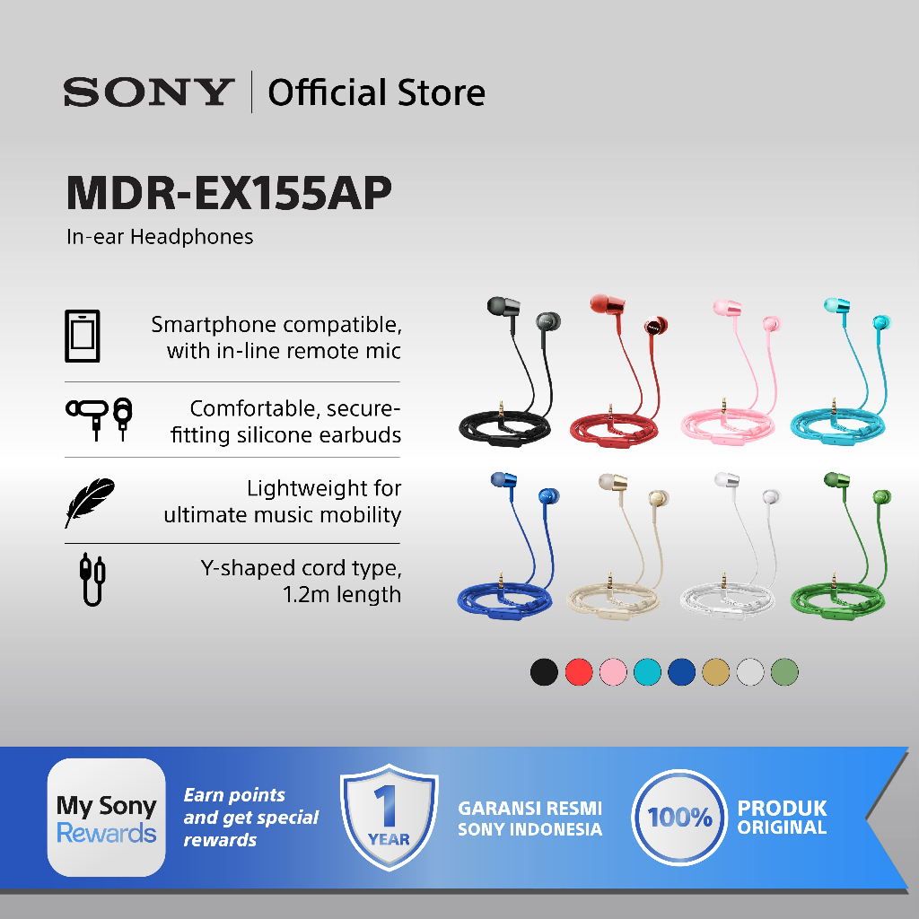 Earphone Sony MDR-EX155AP Handsfree Mass Model In-Ear - SONY Headset Headphone Original