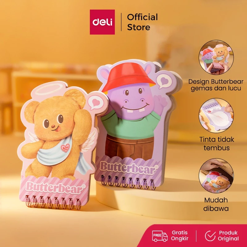 Deli Spiral Notebook Mini Butterbear / Buku Tulis Jilid Spiral Mini HY220