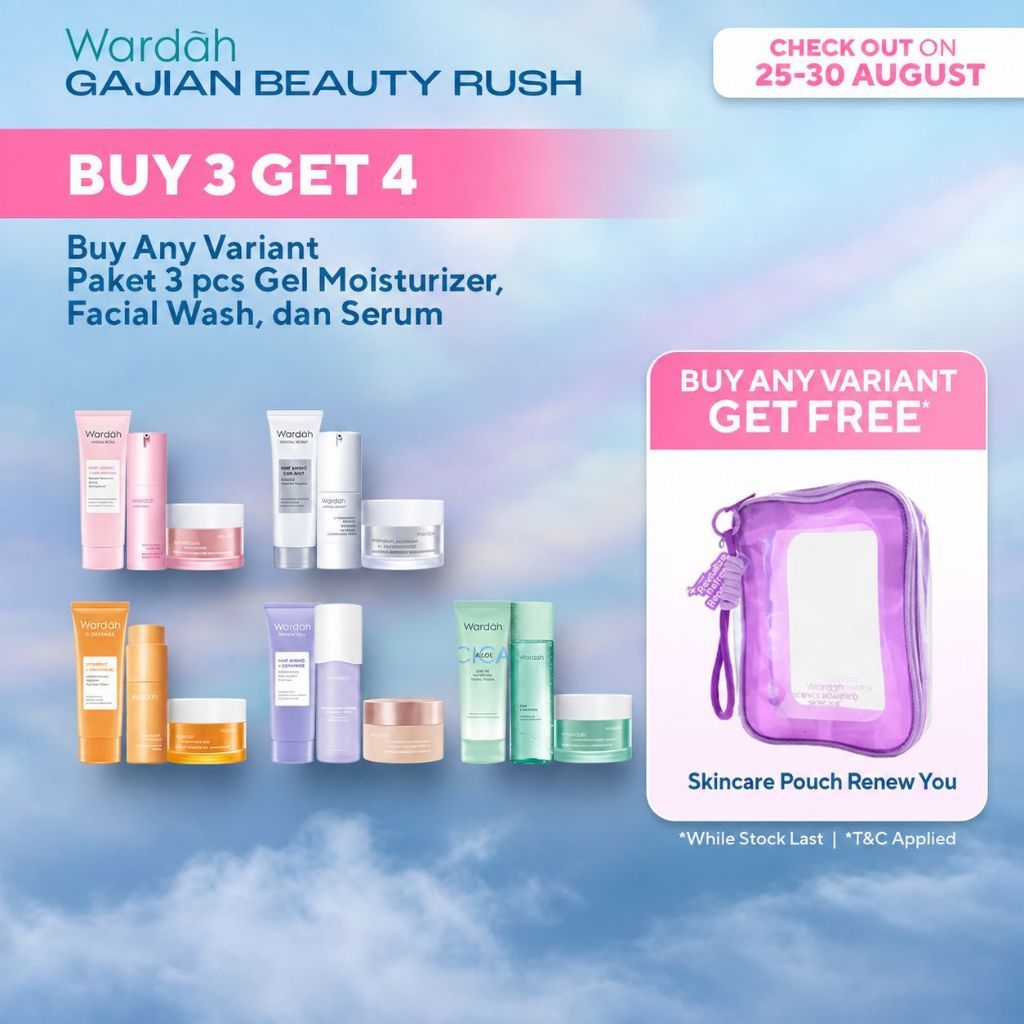 WARDAH Paket 3 pcs Gel Moisturizer, Facial Wash, dan Serum - Bright Radiant, Bright Glowing, Calm Acne, Hydrated Plump, Nature Daily, Renew You, Lightening, Nature Daily Cica Aloe - Skincare - Gambar 2