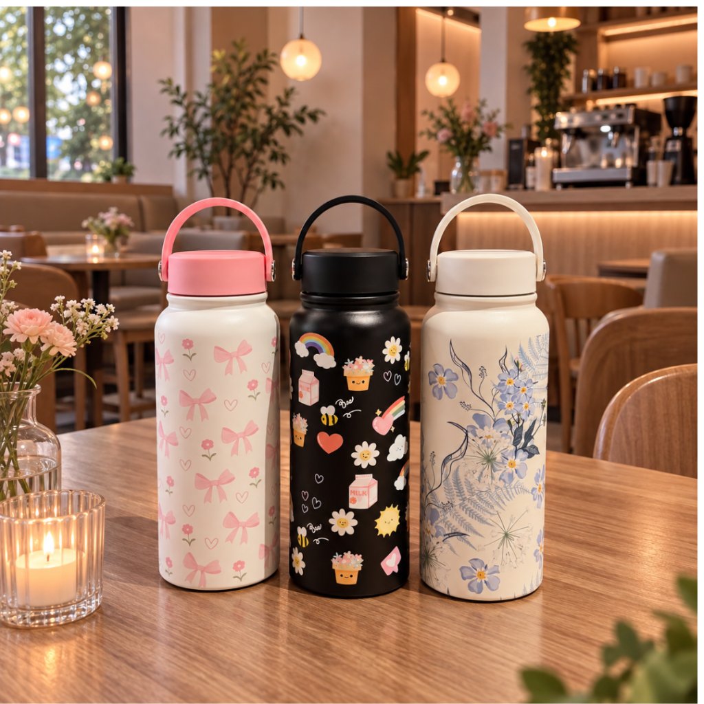 Genzaesthetic Bloomie Tumbler 1 Liter – Tumbler Aesthetic Motif Bunga & Kupu-Kupu, Stainless Steel Vacuum Insulated, Botol Minum Cantik, Tahan Panas & Dingin foto 4