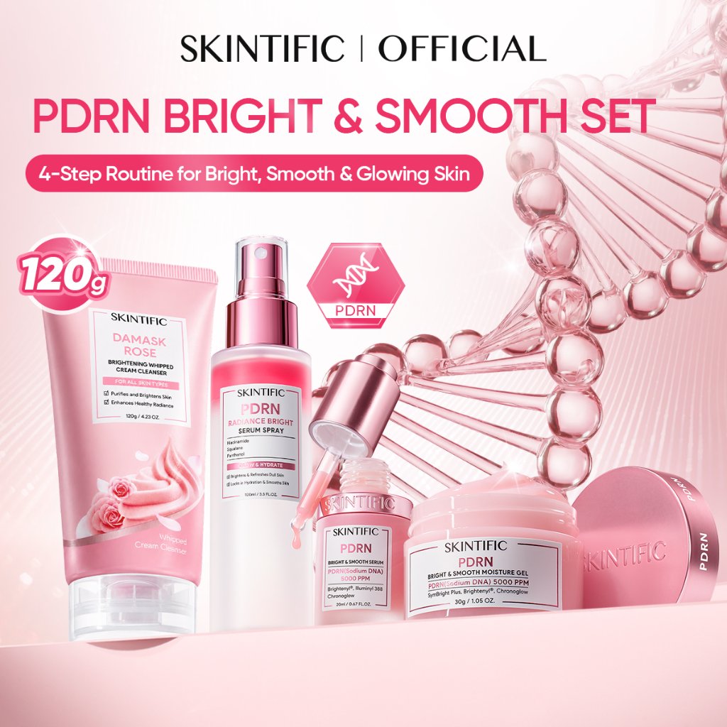 SKINTIFIC PDRN Bright & Smooth Skincare Set for Face All Skin Types/ Brightening Hydrating Repair Glowing Skin Serum Spray Moisturizer Sunscreen Cleanser Toner Mask Paket Skincare Wajah