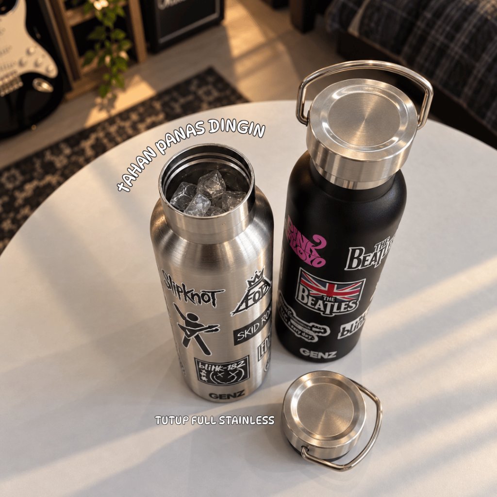 GENZ METALINK Stainless Tumbler | Botol Minum Premium Stiker Band Hologram & Black White foto 3
