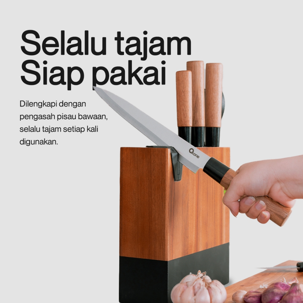 Oxone OX984 Pisau Set Stainless Gagang Kayu Premium Kitchen Tools - Gambar 3