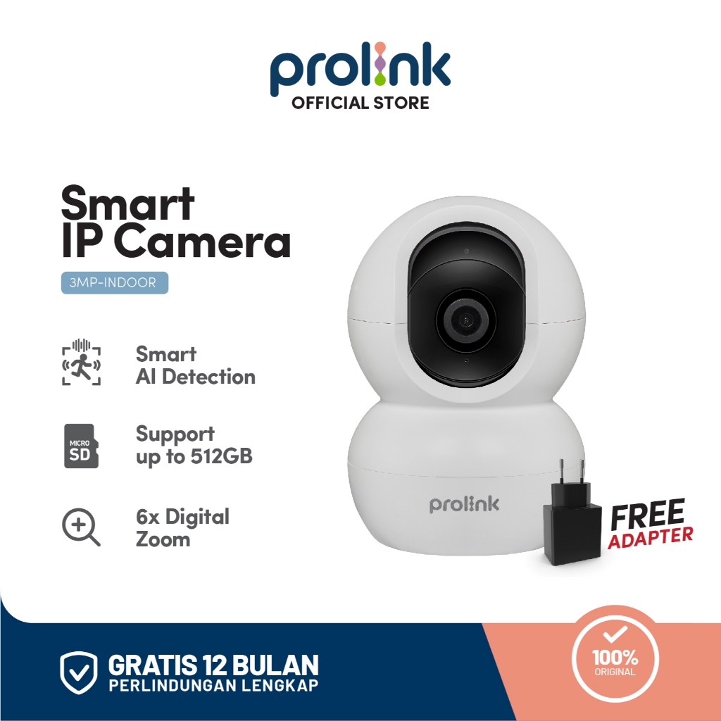 Prolink 3MP 2K IP Cam CCTV WiFi Full HD AI Pendeteksi Manusia PTZ Control Pan 360 Wide Angle 110 Baby Monitor 2 Way Audio Support ONVIF