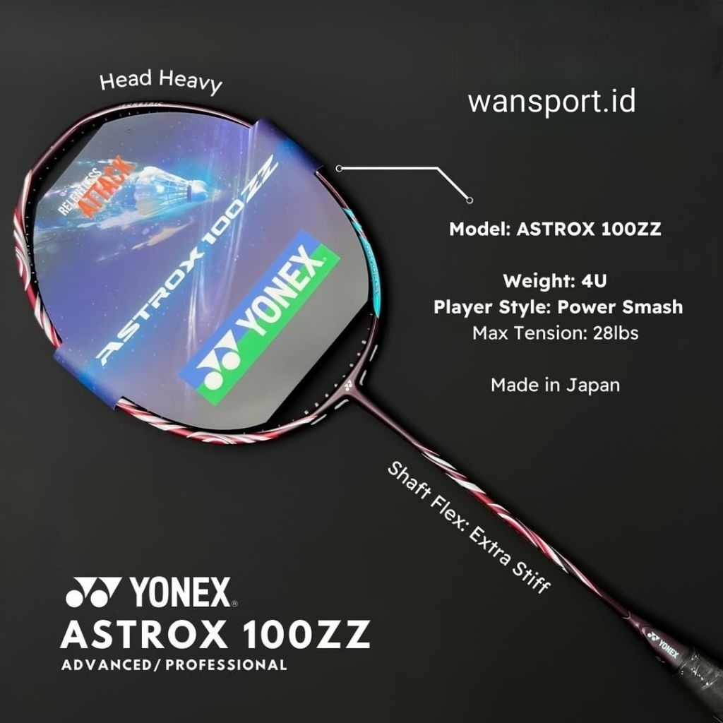 YONEX ASTROX 100ZZ BADMINTON RACKET WITH PBSI 32LBS LOGO READY TO USE ...