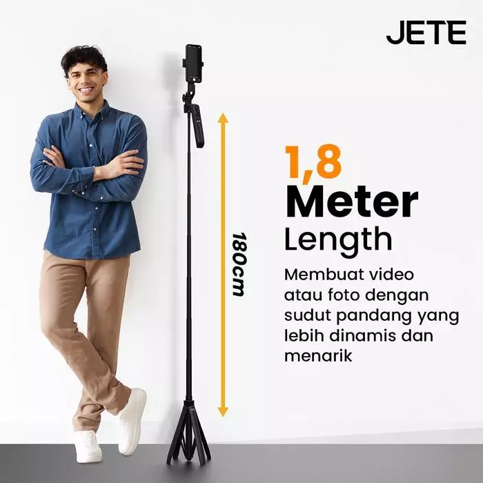 JETE Tripod Bluetooth H15 with AI Motion Sensor Portable Tongsis Selfie Stick 1.8m With Ring light Postel Wireless Remote Action Kamera HP - Gambar 3