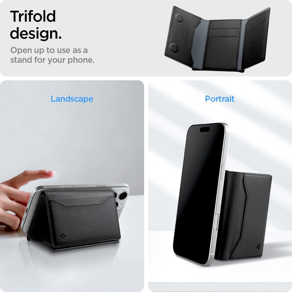 Foldable Card Holder Magnetic Spigen Valentinus S Trifold Kickstand HP Leather Wallet Dompet Kartu Magsafe - Gambar 4