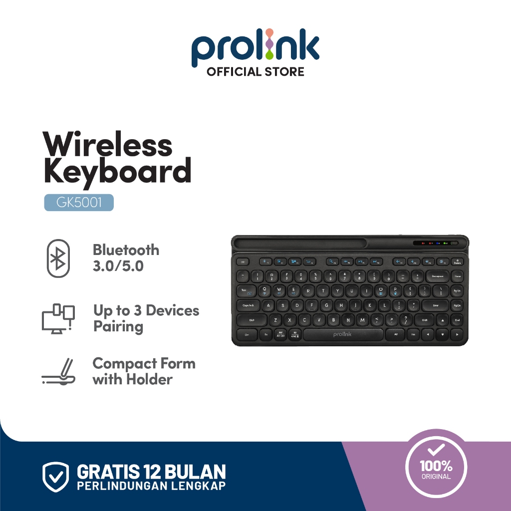 Prolink Keyboard Wireless Bluetooth Multi-device Slim / Anti-Bacterial