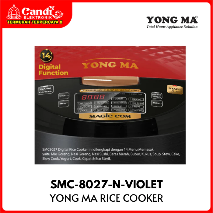 YONGMA Digital Rice Cooker 2 Liter Eco Steril Gold Ceramic Inner Pot SMC-8027-N-VIOLET - Gambar 3
