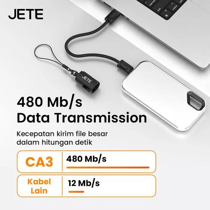 Kabel Data JETE CA3 Kabel Charger Keychain USB Type C to C 65W Fast Charging Cable Kabel Cas Lanyard Tali Gantung For iPhone Android - Gambar 2
