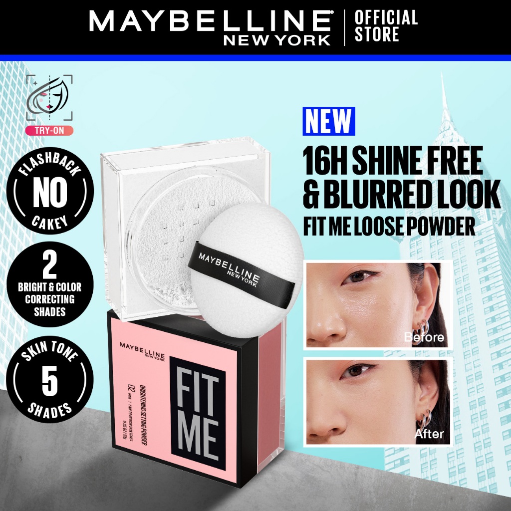 MAYBELLINE OFFICIAL FIT ME LOOSE POWDER 16H SETTING POWDER BRIGHTENING SHINE-FREE PORE-BLURRING OIL-CONTROL WATERPROOF LONGLASTING PERFECT NATURAL COVERAGE COLOR CORRECTING