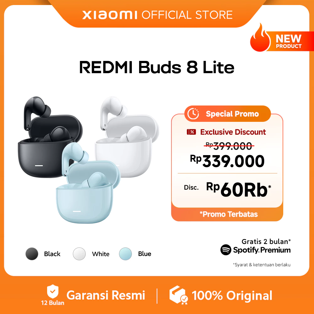 Xiaomi Redmi Buds 8 Lite | Hybrid ANC hingga 42dB | Driver 12,4mm berkualitas tinggi | Dual mikrofon untuk panggilan suara jernih | Baterai tahan hingga 36 jam | Headset Bluetooth [Xiaomi Official Store]