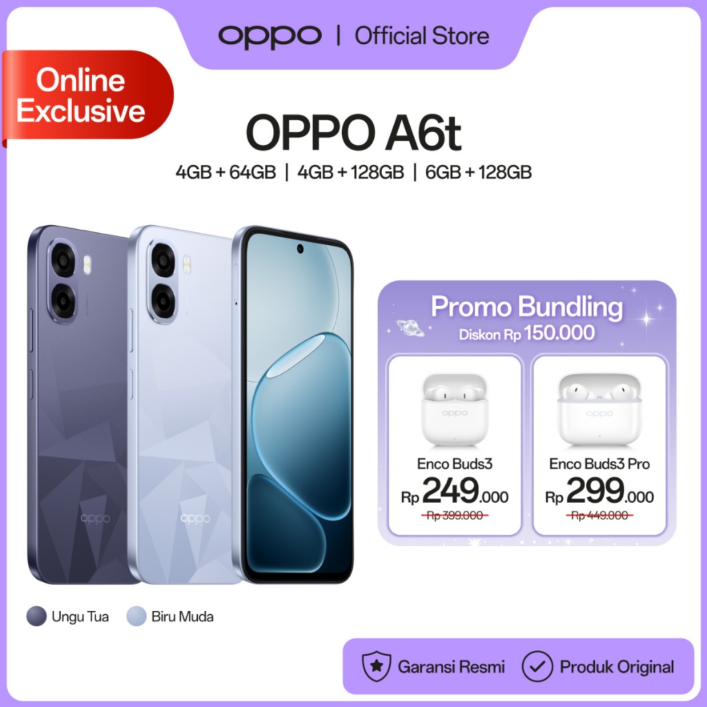 [BARU] OPPO A6t Online Exclusive 4+64/128GB & 6+128GB [Snapdragon 685, 6500mAh Large Battery, 120Hz Ultra High Refresh Rate]