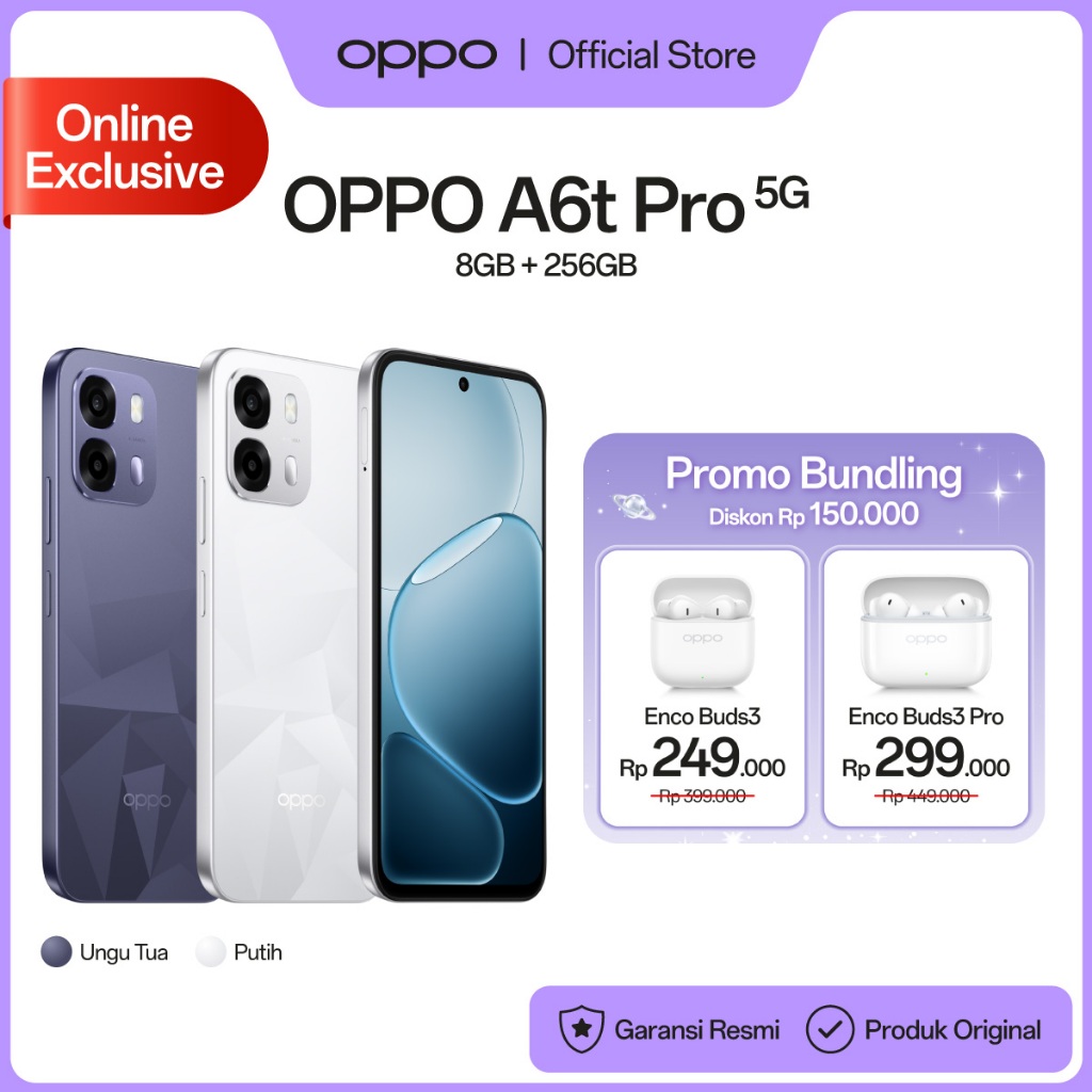 [BARU] OPPO A6t Pro 5G Online Exclusive 8GB+256GB [Dimensity 6300 5G, 7000mAh Large Battery 80W SUPERVOOC, IP69 Water & Dust Resistance] - Gambar 3