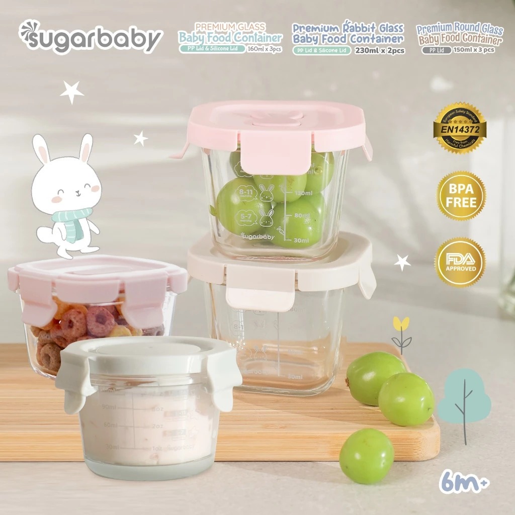 Sugarbaby Wadah Mangkok Bayi Premium - Rabbit Glass Food Container Silicone Lid - 2 pcs x 230 ml - Gambar 3