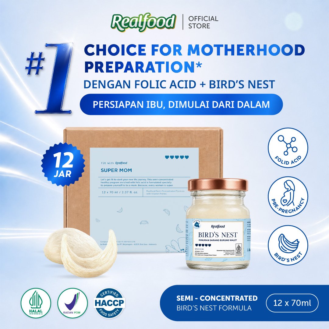 Realfood Super Mom / Minuman Sarang Burung Walet / Program Hamil / Promil / Nutrisi Ibu / Daily Wellness / Daya Tahan Tubuh / Stamina Harian / Minuman Kesehatan Wanita / Bird Nest Drink / Wellness Drink