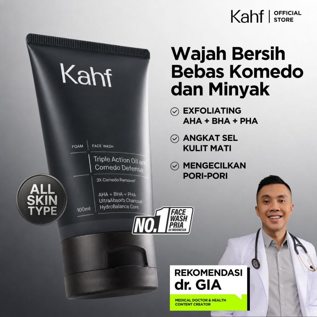 Kahf Triple Action Oil and Comedo Defense Face Wash 100 ml - Sabun Wajah / Merah Jingga Official - Gambar 2