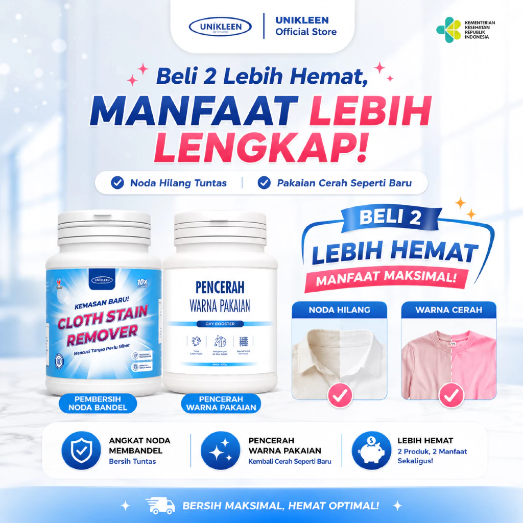 UNIKLEEN Paket Penghilang Jamur & Pencerah Warna Pakaian Tanpa Melunturkan Warna Pakaian / Cloth Stain Remover Pembersih penghilang noda pakaian / Oxy Booster Pencerah Warna Pakaian Anti Luntur
