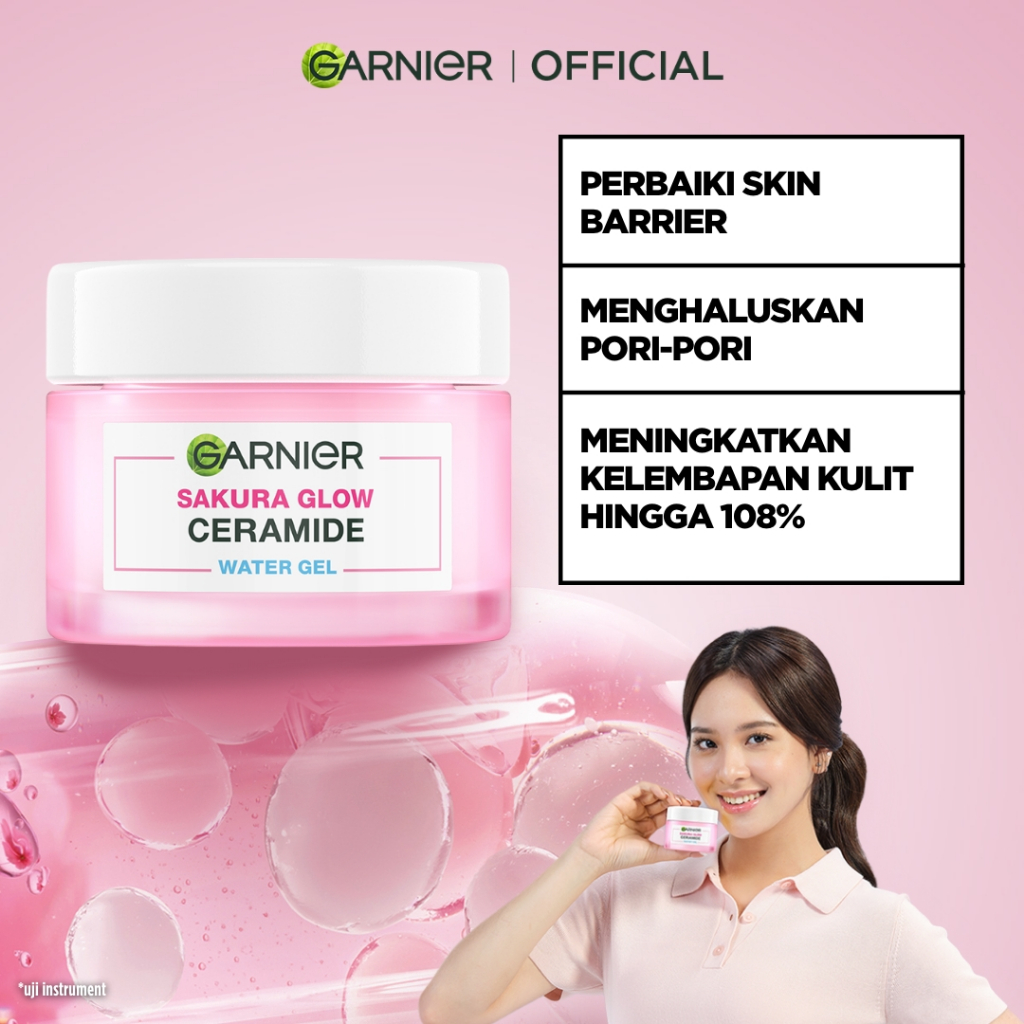 GARNIER Sakura Glow Ceramide Barrier Moisturizer Gel 50ml Skincare Water Gel Pelembab Ringan mencerahkan tone up pelembab wajah cream pemutih wajah glowing cepat - Gambar 4