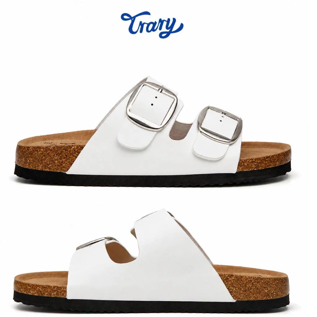 TRARY TWIN - Flat Sandal Dua Buckle Cork Unisex Birken Casual Style Cocok Rumah & Keluar - Gambar 2
