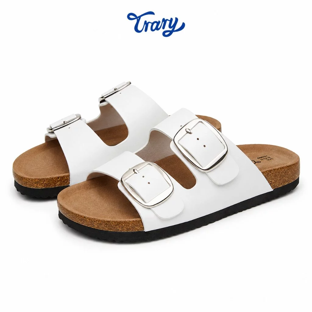 TRARY TWIN - Flat Sandal Dua Buckle Cork Unisex Birken Casual Style Cocok Rumah & Keluar