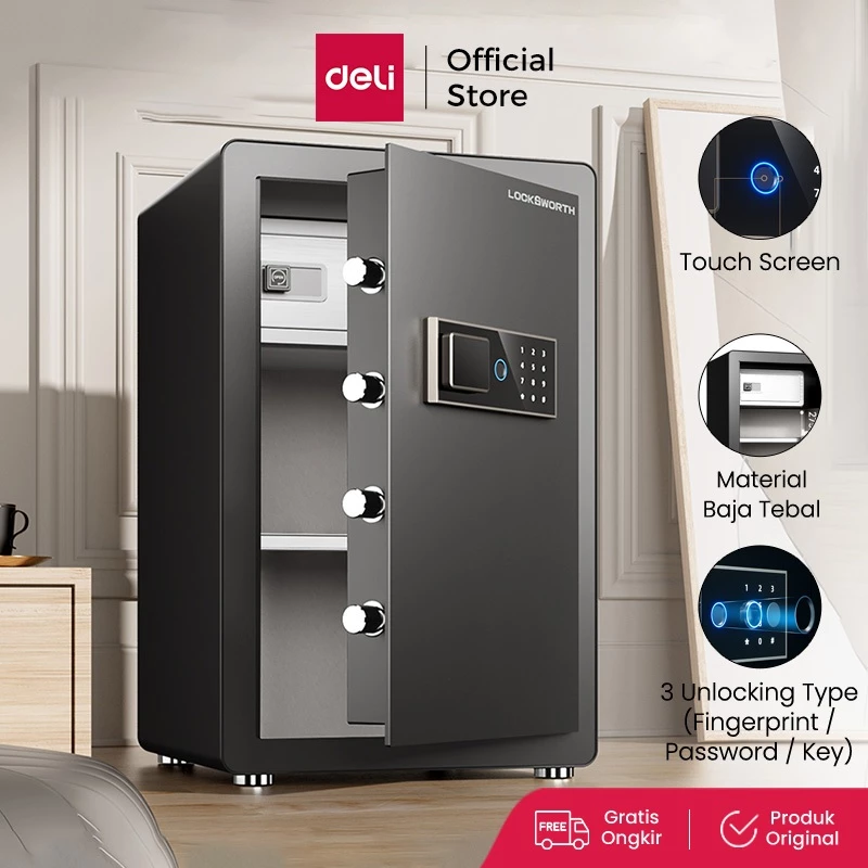 Locksworth Brankas Besi Digital / Fingerprint Digital Safebox / Alarm Safebox 38x36x60 Triple Unlocking Step Brankas Sidik Jari LED Display VS4592