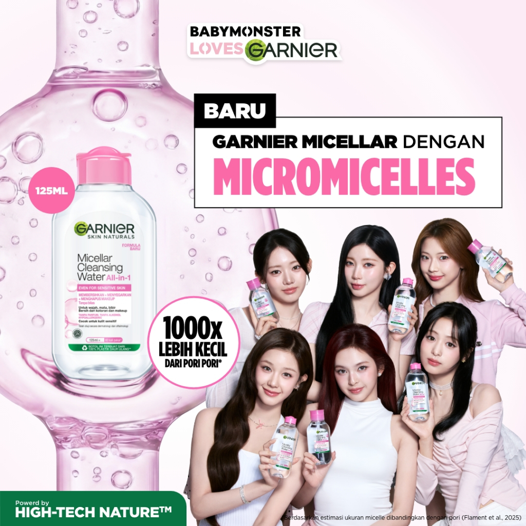 GARNIER Micellar Water Pink Skin Care 125ml Skincare Cleansing - Pembersih Wajah & Make up untuk Kulit Sensitif Micellar Cleansing Water / Remover Makeup