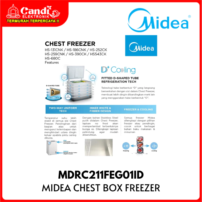 MIDEA Chest Box Freezer 143 Liter Inverter Quattro MDRC211FEG01ID - Gambar 3