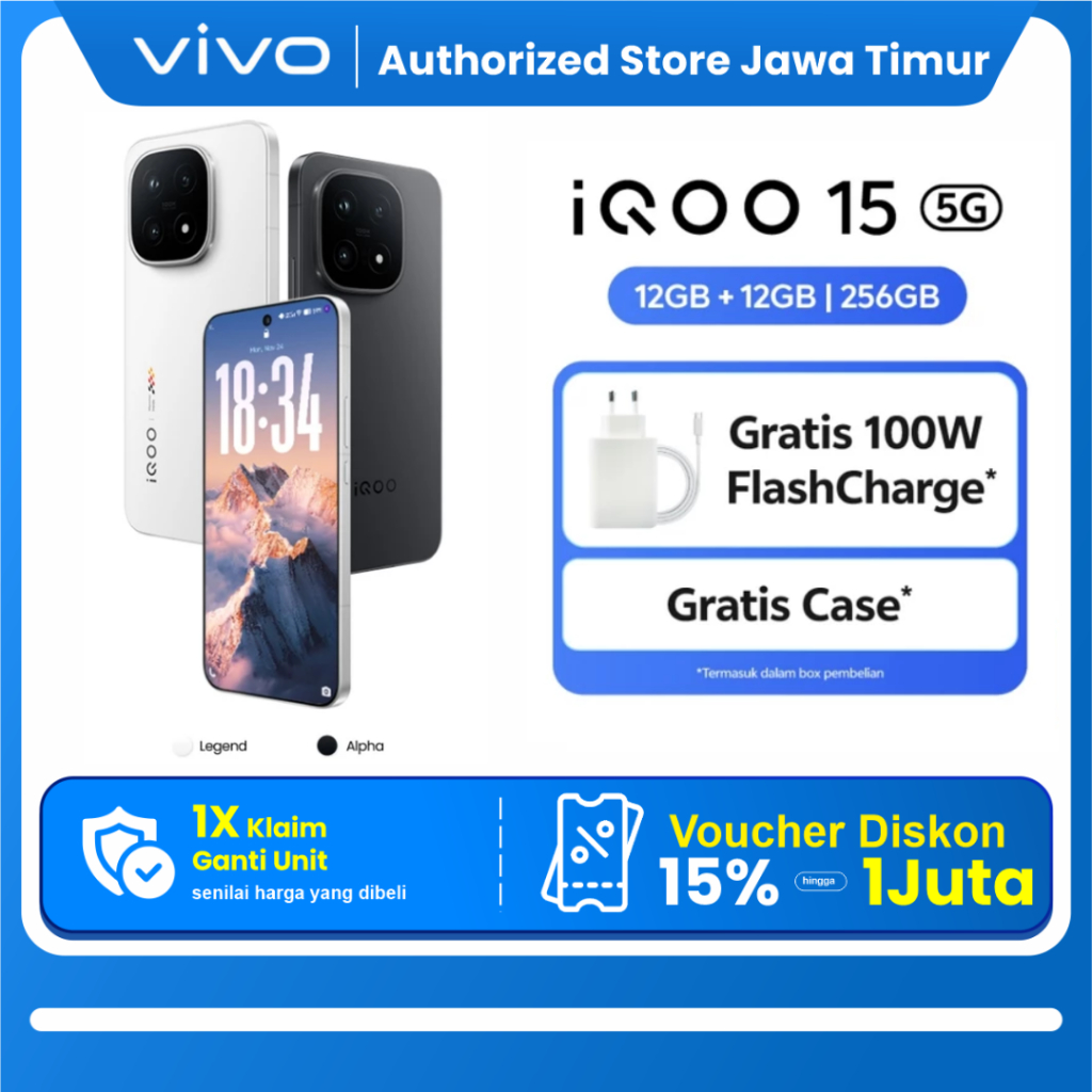 iQOO 15 (16/512GB) [BISA INSTAN PENGIRIMAN] Flagship Snapdragon 8 Elite / Layar 144Hz AMOLED / Kamera 50MP / Baterai 7000mAh Fast Charging