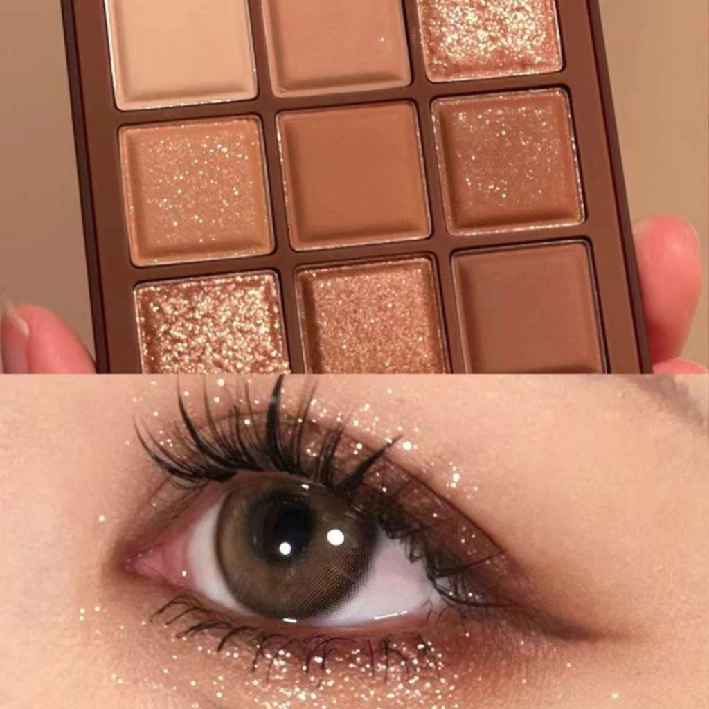 DIKALU Eyeshadow Chocolate Pearl Palette 9 Color Waterproof Matte Glitter Shimmer Riasan Mata Pigmented 77021 - Gambar 3