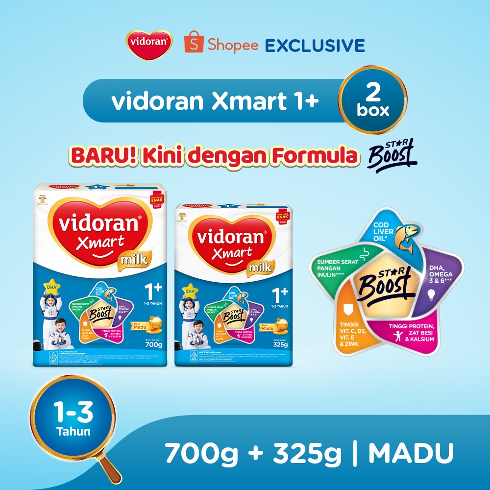 Vidoran Xmart 1+ 700g Madu + Vidoran Xmart 1+ 325g Madu