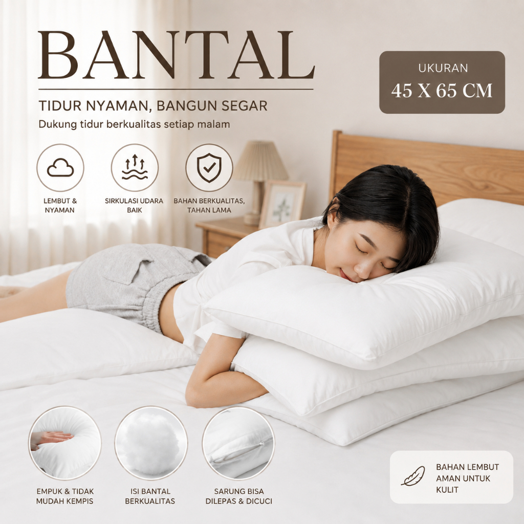 Bantal Tidur Empuk Bantal Lembut Isi Dacron Ukuran 45 X 65 CM