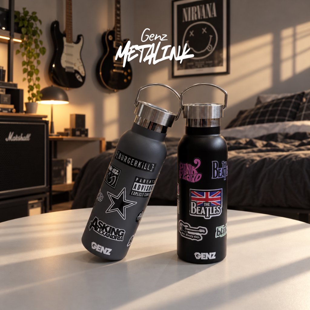 GENZ METALINK Stainless Tumbler | Botol Minum Premium Stiker Band Hologram & Black White foto 2