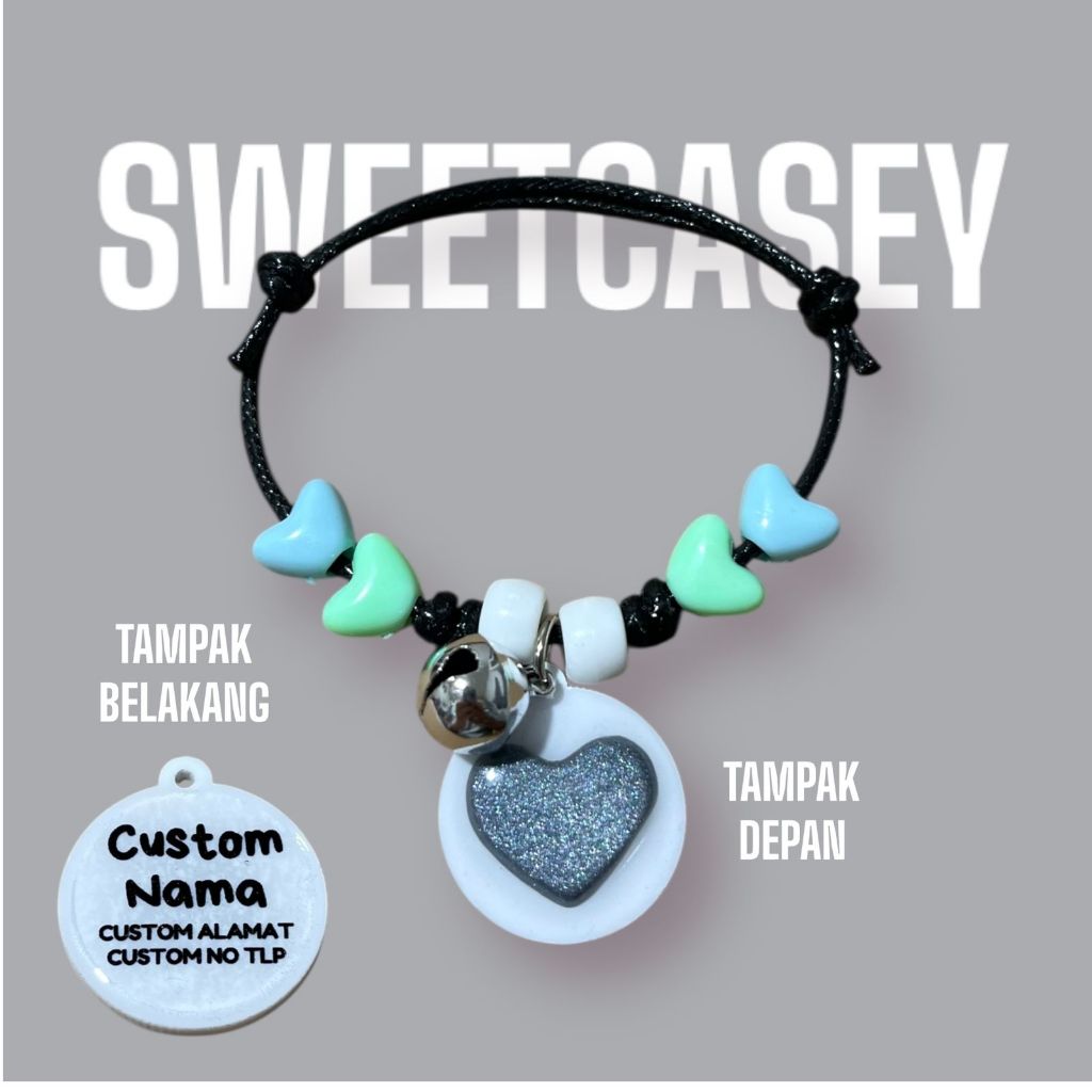 KALUNG KUCING HEART/KALUNG KUCING CUSTOM NAMA/KALUNG KUCING FREE NAMA DEPAN BELAKANG - Gambar 2