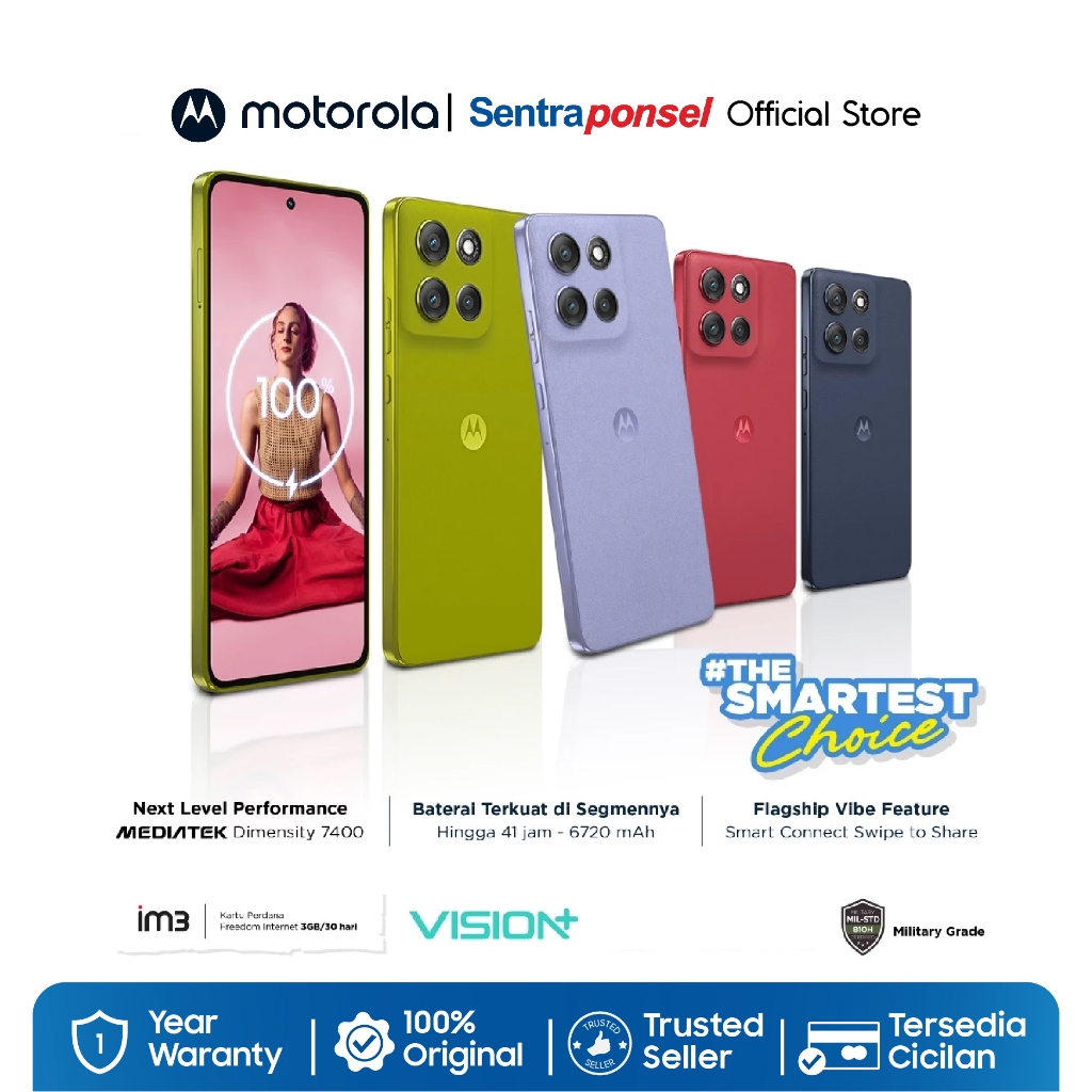 Motorola G86 Power 5G 8GB/256GB - Dimensity7400 - 6720mAh - 6.67" pOLED 1.5K 120Hz - MIL810H IP68/69 GG7i - 50MP LYT600 MotoAI - All 4K30fps - 32MPSelfie - Dolby Stereo - BonusCharger33W - Garansi Resmi