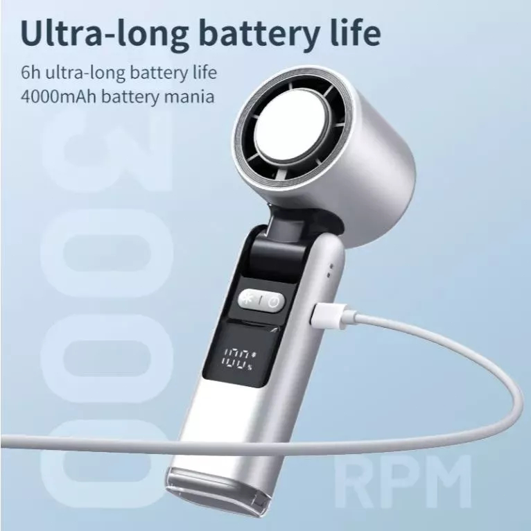 Kipas Angin Mini Portable Lipat Rechargeable Handheld Turbo Fan Kipas Genggam Digital Display - Gambar 3